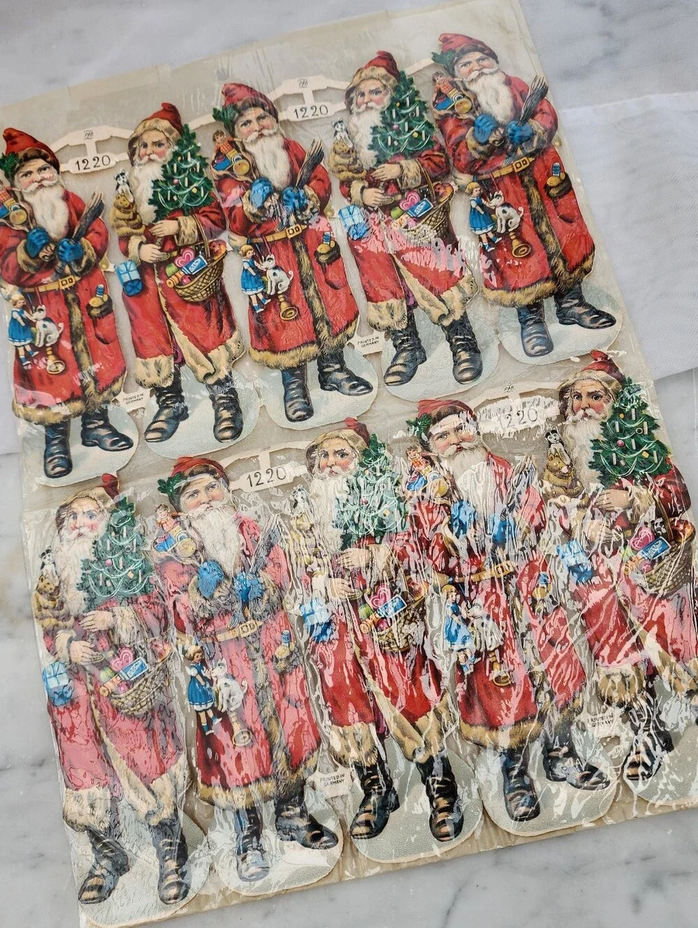 1950s German Die Cut Santas Uncut New Old Stock In Original Plastic 6